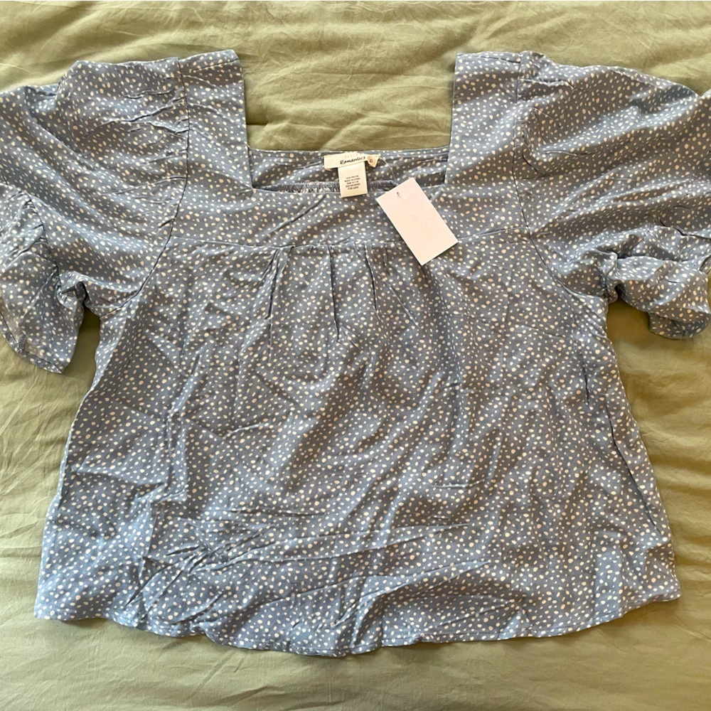 Blue and White Polka Dot Boutique Top